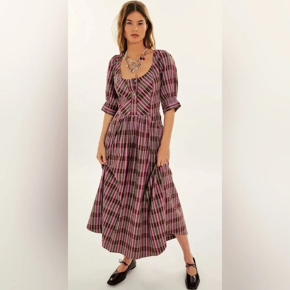 Free People Tulie Plaid Midi Dress Size Small
